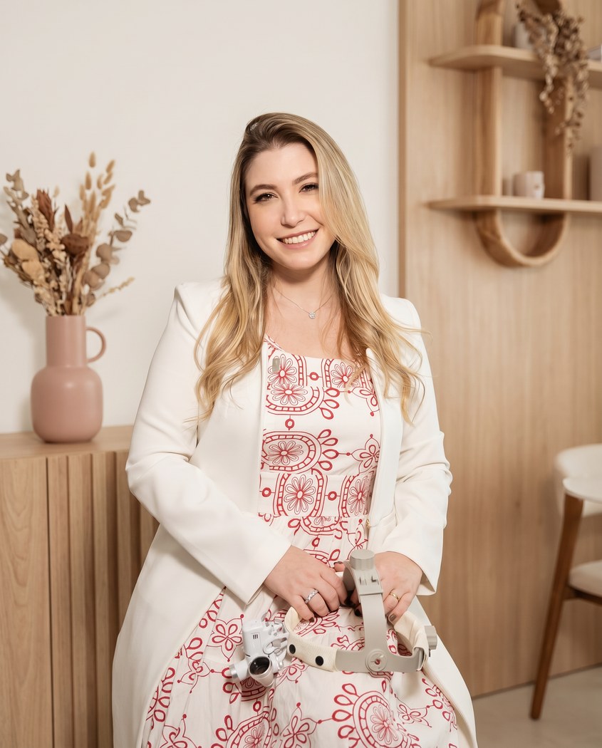 Dra. Giuliana Graicer com equipamento de diagnóstico